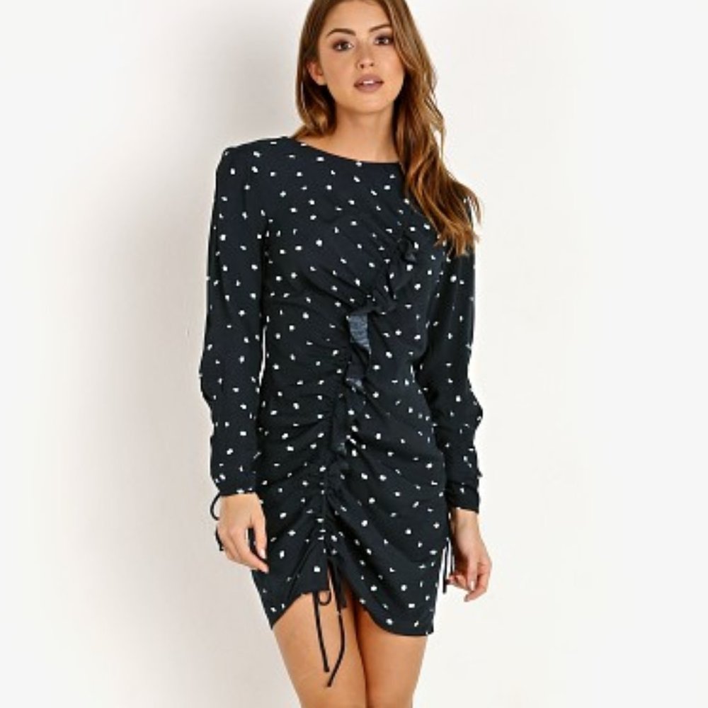 ASTR Maureen polka dot dress w/ ruffles & ruching